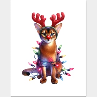 Christmas Red Nose Abyssinian Cat Posters and Art
